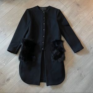 American Retro black coat with fur pocket